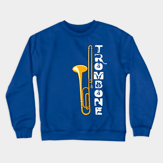 Vertical Trombone White Text Crewneck Sweatshirt by Barthol Graphics